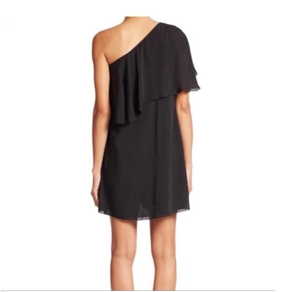 Alice + Olivia Black One Shoulder Ruffle Silk Mini Dress Size Medium - Picture 2 of 7
